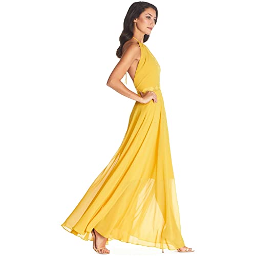 Dress the Population Original Odette Halter Neck Maxi Dress with Lace Detail (M) Marigold