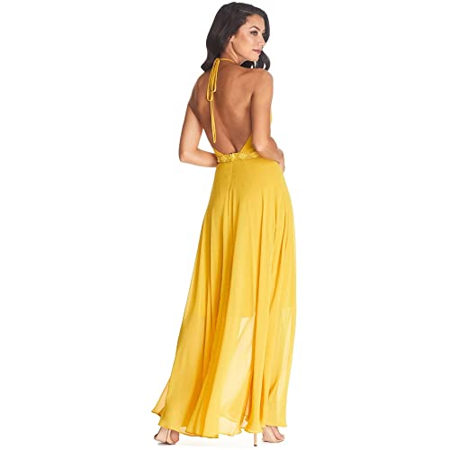 Dress the Population Original Odette Halter Neck Maxi Dress with Lace Detail (M) Marigold