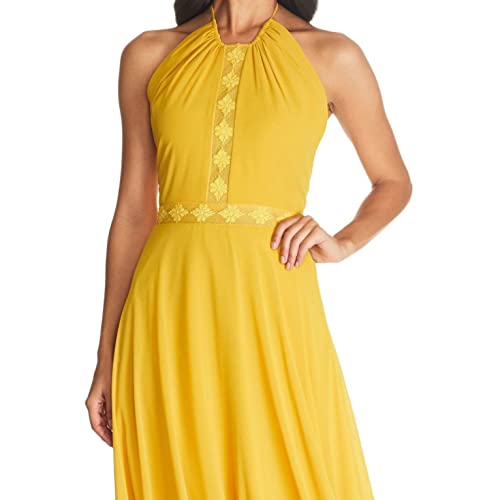 Dress the Population Original Odette Halter Neck Maxi Dress with Lace Detail (M) Marigold